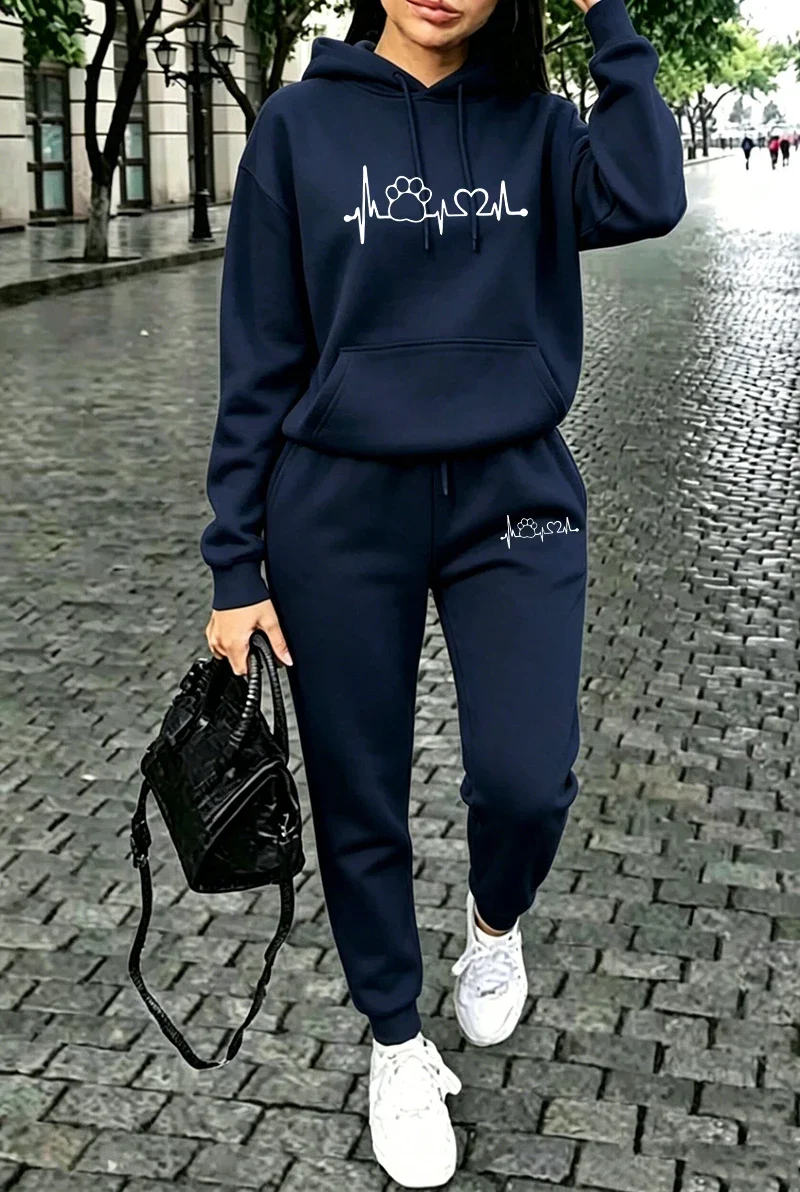 Womens Outfits Printing Casual Hooded Sweatshirts Outdoors Sports Jogging Clothing Fall Winter Fashion Single Item Hoodie Pants
