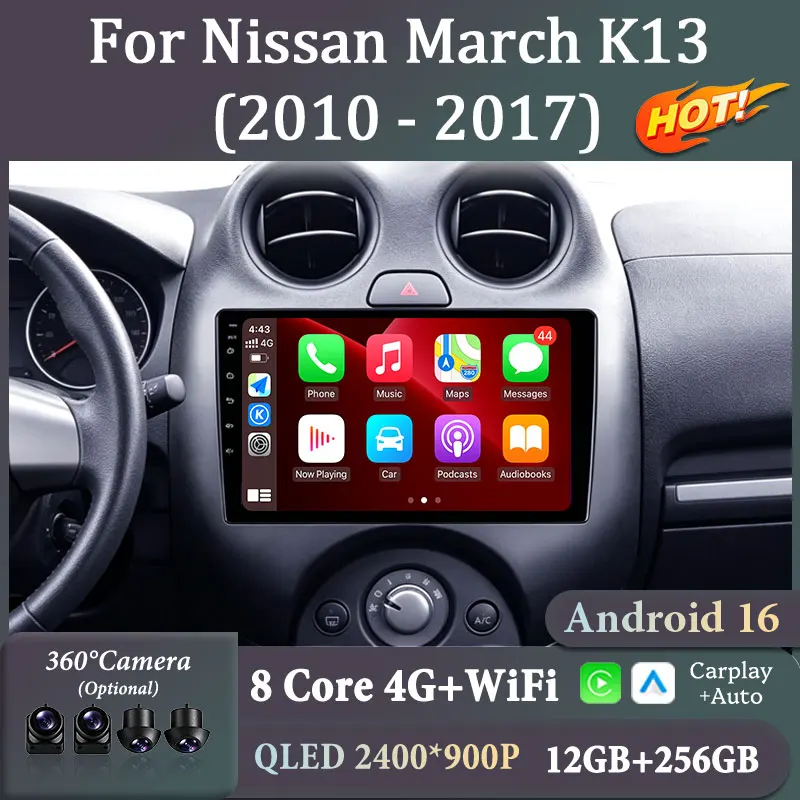 For Nissan March K13 2010‑2017 9 Inch Intelligent Android Car Multimedia Player GPS Navi Wireless CarPlay Android Auto WiFi DSP