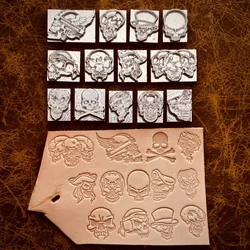 14 pz/scatola timbri in pelle stile teschio Set timbri Logo in lega di alluminio premendo stampo Stamper goffratura stampaggio a caldo artigianato in pelle