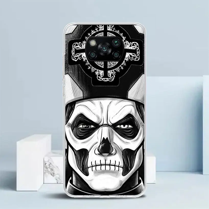 Custodia per telefono con chiamata in silicone Ghost Papa Emeritus per Xiaomi Poco X3 Nfc X5 Pro X4 GT M5S M4 M3 M2 F5 F4 F3 F2 F1 Mi Note 10 Cover