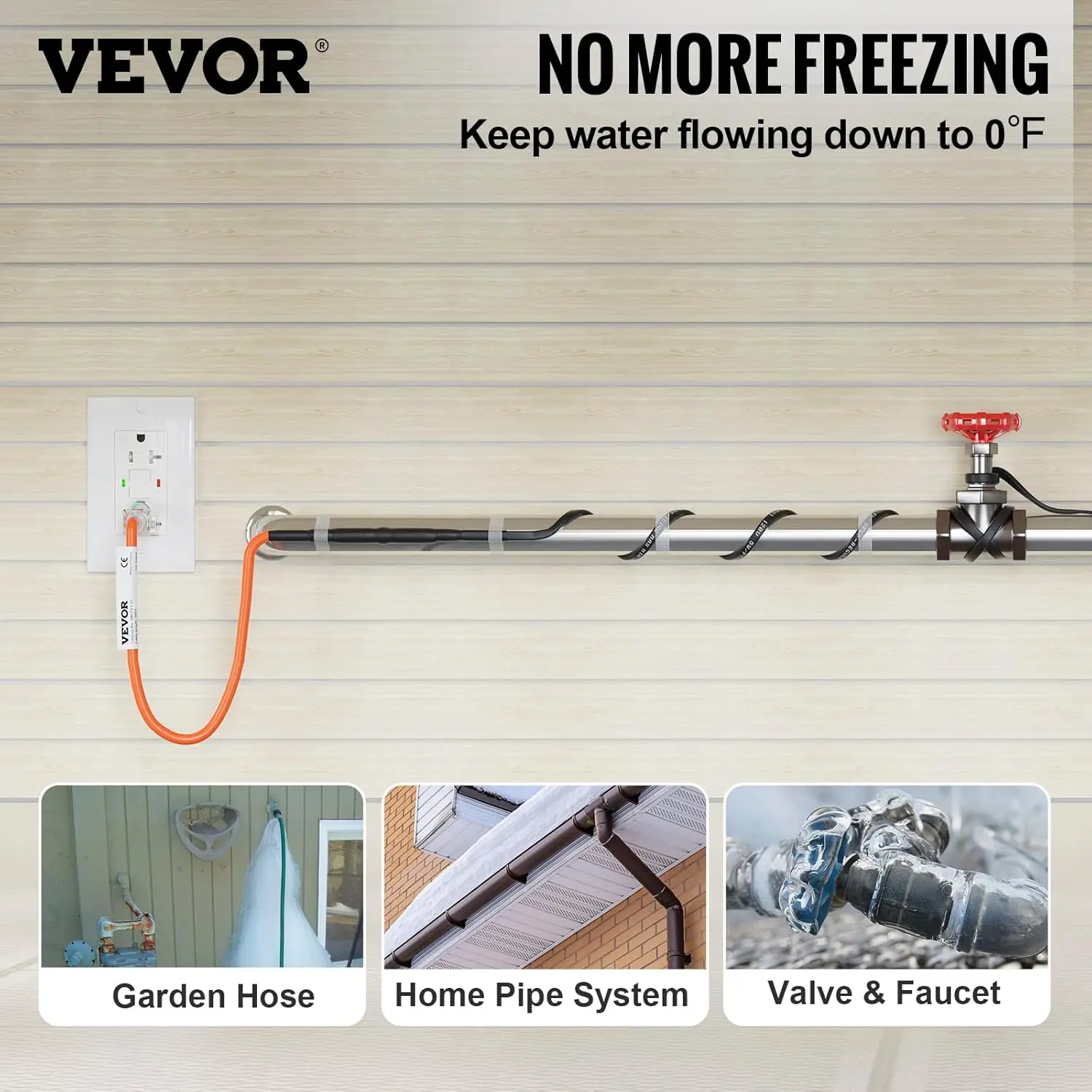 

6-feet 5W/ft Heat Tape for Pipes Freeze Protection, Protects PVC Hose, Metal and Plastic Pipe from Freezing, 120V