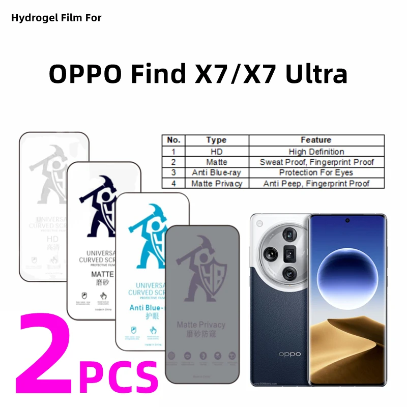 

2pcs HD Hydrogel Film For OPPO Find X7/X7 Ultra Matte Screen Protector For OPPO Find X7 Ultra Eye Care Anti Spy Matte Protective