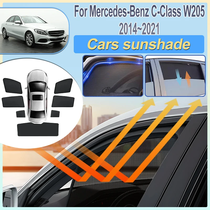 For Mercedes-Benz C-Class 2018 2014-2021 W205 Sedan Car Mesh Sun Shade Magnetic Curtain Front Windshield Sun Shields Accessories