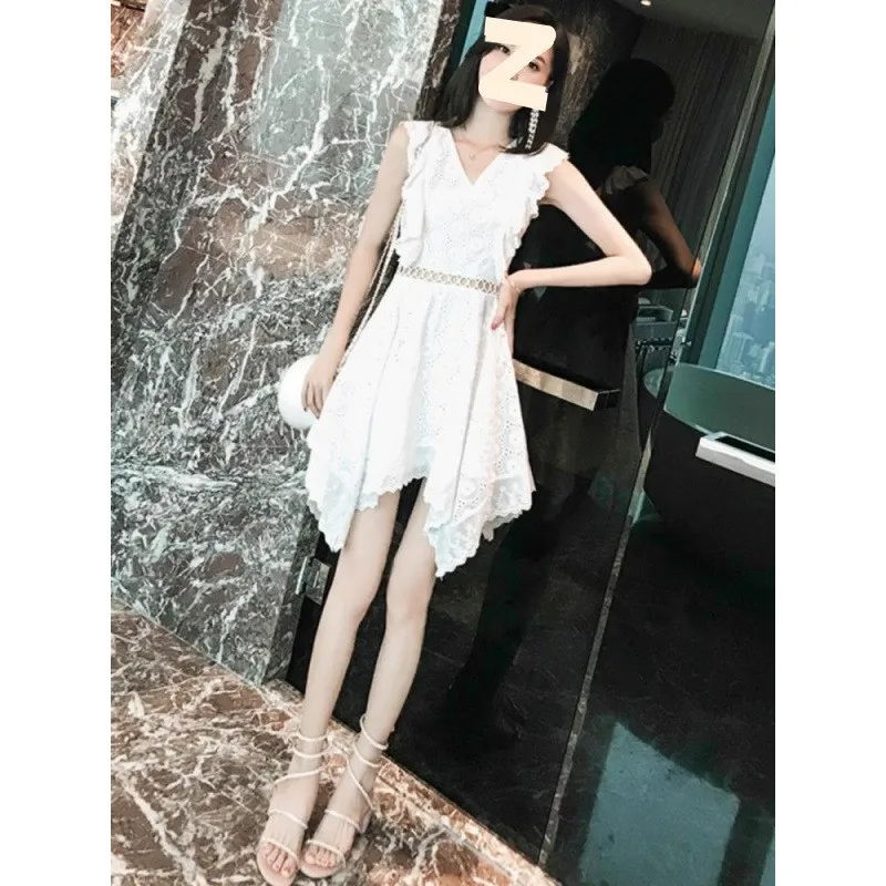 Damigella d'onore scavata irregolare Dr con ricamo in pizzo ort Sve Street Sle Gonna a trapezio in tessuto poliestere Vestibilità slim