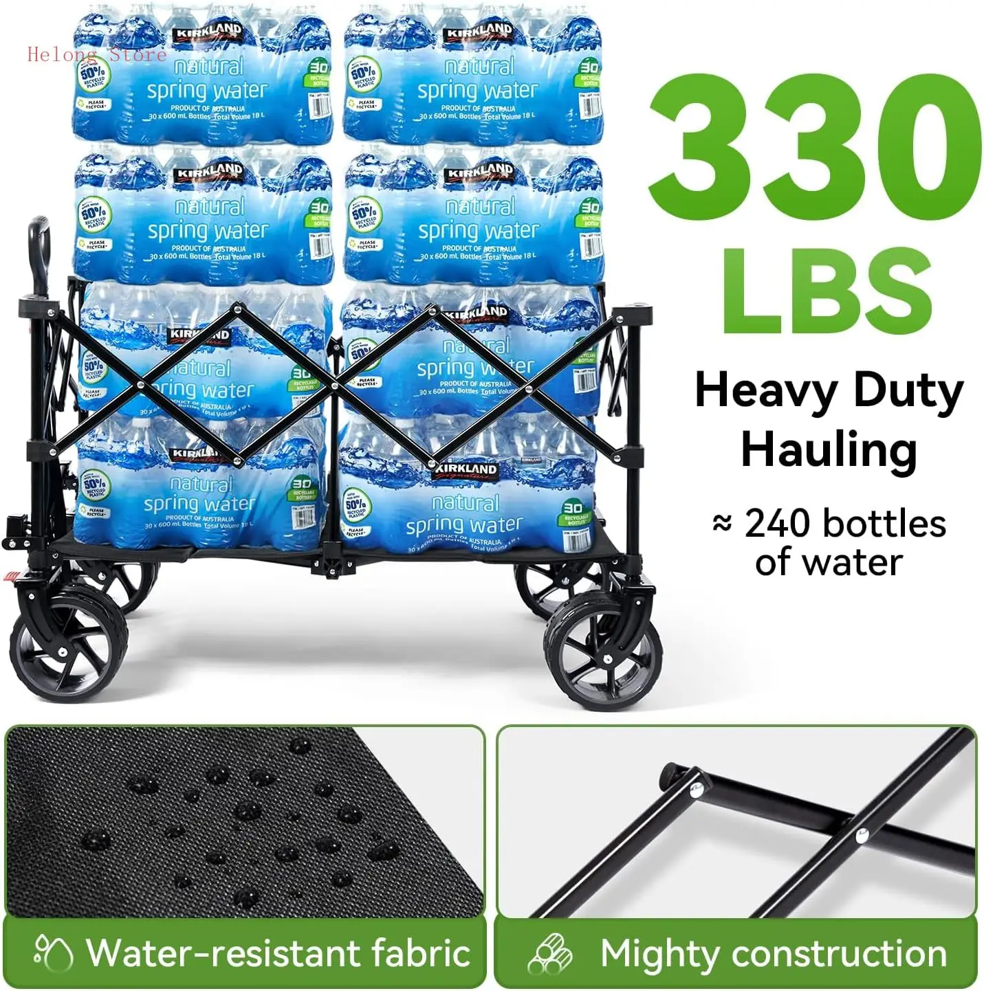 

Collapsible Wagon Cart, 330lbs Capacity Beach Wagons with Big Wheels for Sand, Heavy Duty Foldable Cart with Brakes