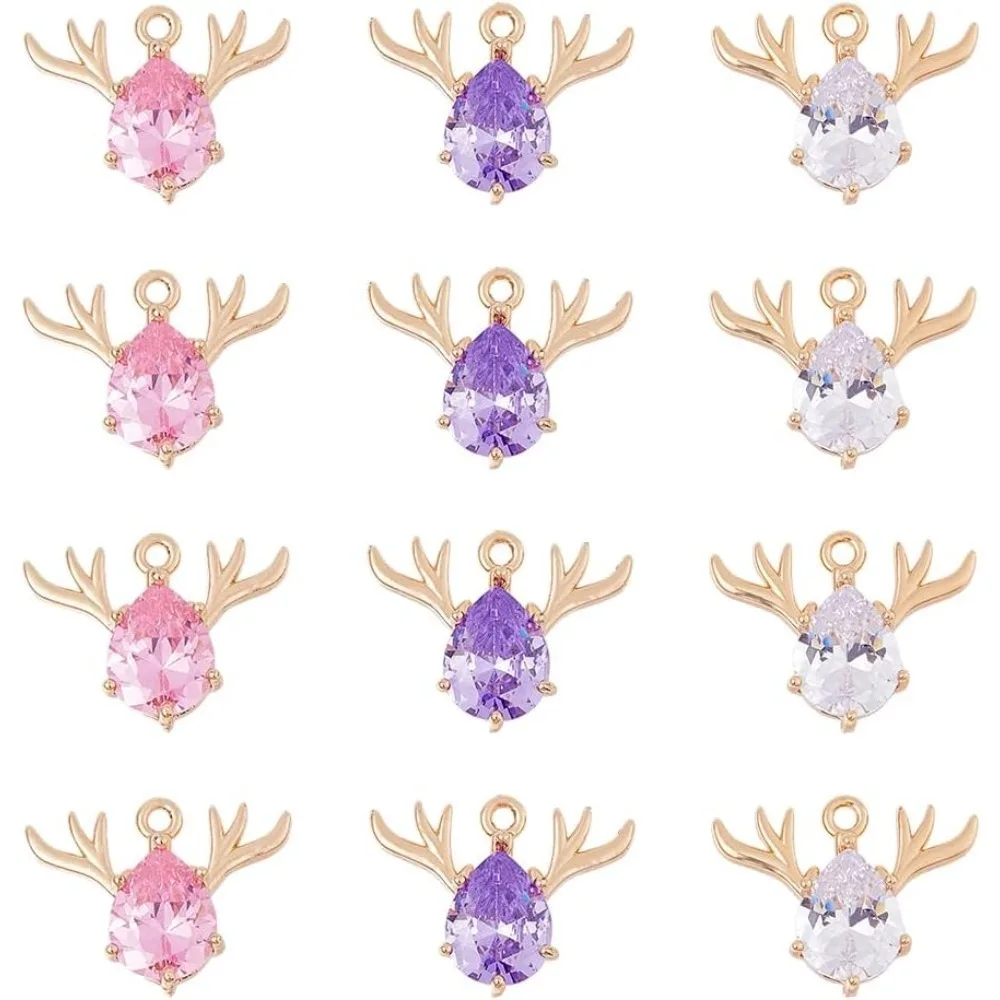 

12Pcs 3 Colors Reindeer Charms Shining Elk Charms Rhinestone Christmas Reindeer Pendant Charm for DIY