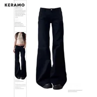 Normcore Y2K pantalones vaqueros negros holgados lavados Vintage Casual minimalista pantalones Grunge cintura alta Color sólido calle Retro Jeans