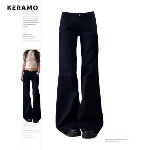 Normcore Y2K pantalones vaqueros negros holgados lavados Vintage Casual minimalista pantalones Grunge cintura alta Color sólido calle Retro Jeans