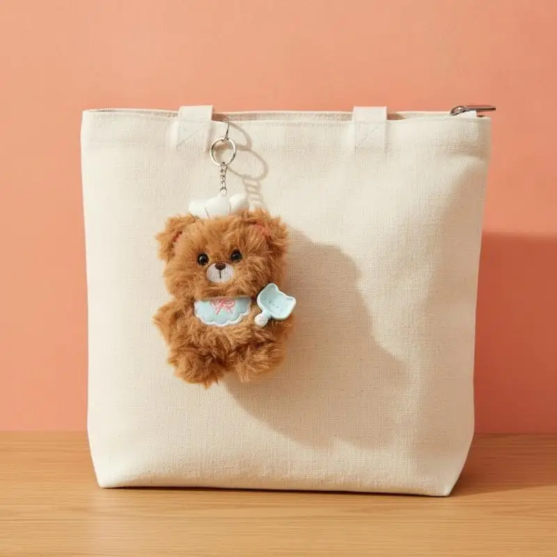 1Pcs Soft Plush Chef Bear Keychain Cute Girly Bag Charm Fluffy Stuffed Doll Pendant for Laptop Bag Women Daily Accessory