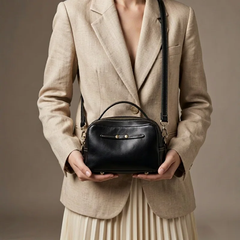 Women Crossbody Purse Top Handle Handbag Vegetable Tanned Leather Premium Soft Textured Fashion Office Ladies 2026 Gift Idea Bag