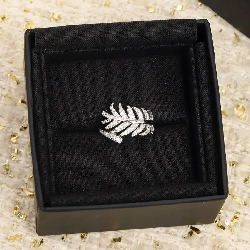 

Hot Europe America Brand Designer 925 Silver Leaf Full Diamond Ring Women Top Quality Luxury Jewelry Trend