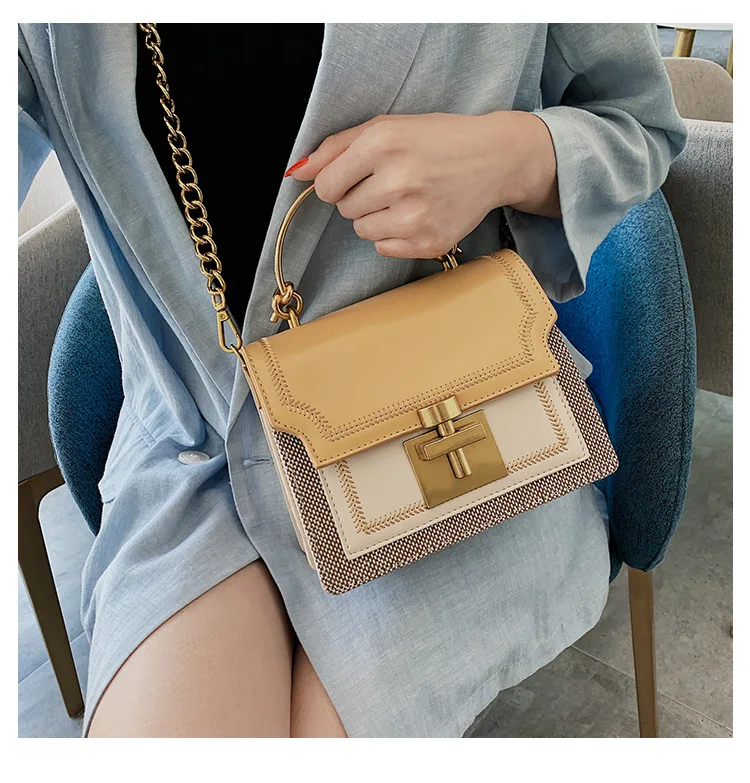 New Luxury Fashion Handbag for Women Crossbody Bag Lady Shoulder Bag Texture Contrast-Color Female Chain Square Messenger Bag