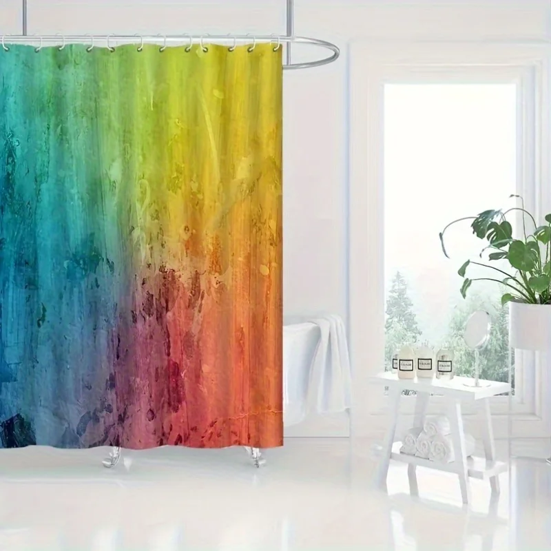 Rainbow Gradient Shower Curtain Waterproof Abstract Tropical Bathroom Decor Curtain Liner 180x180cm Home Bath Shower