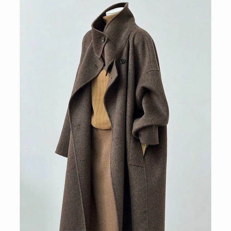 

Модное двустороннее кашемировое пальто для женщин, осеннее и зимнее шерстяное пальто средней длины, женская элегантная парка, простой свободный комфорт