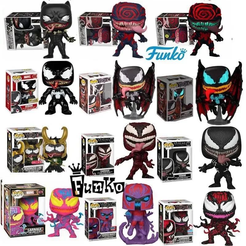 FUNKO POP Venom Carnage 678 #   371 #   Loki venenizado 368 #   VENOM CORROBADO # 517 PANTALLA NEGRA # 370 MAGNETO # 683 juguetes de figuras de acción