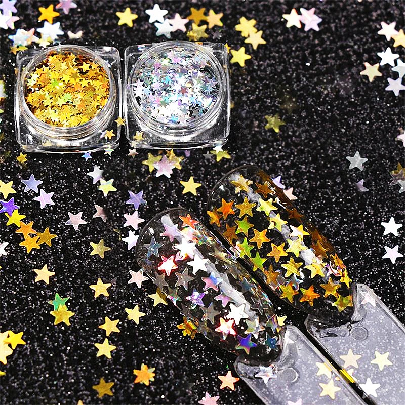 Holographic Laser Gold silver Star Nail Sequins Glitter Powder Nails Polish Gel Nail Art Accesorios Decorations Manicure Tool