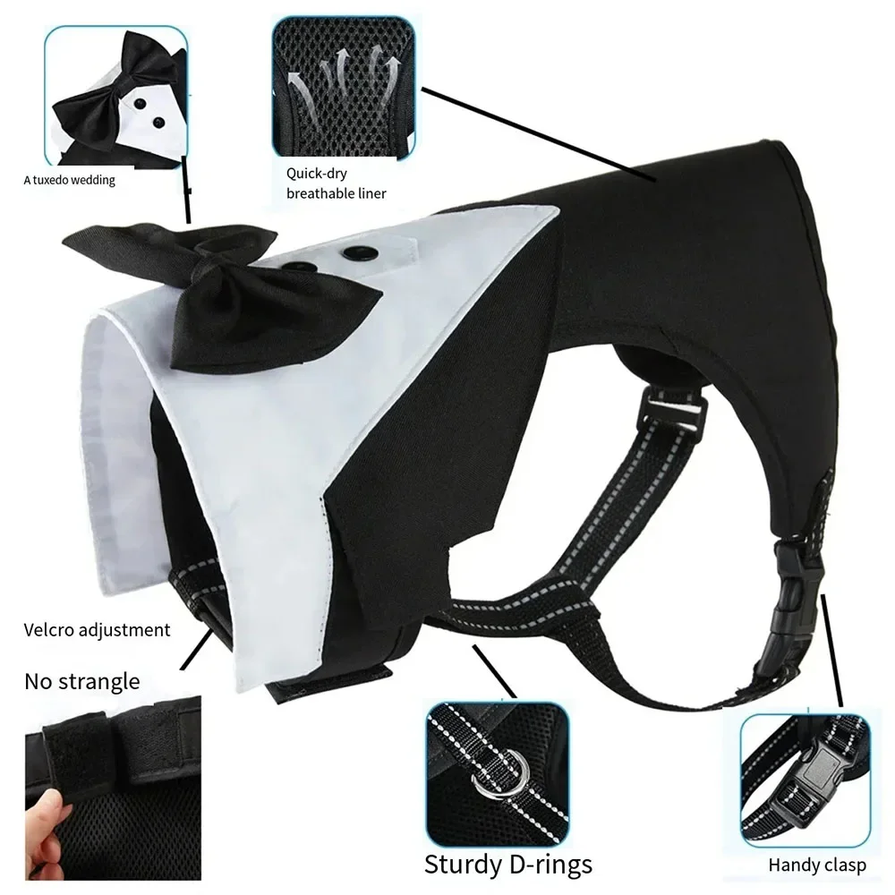 Adjustable Dog Tuxedo Harness Bow Tie 4