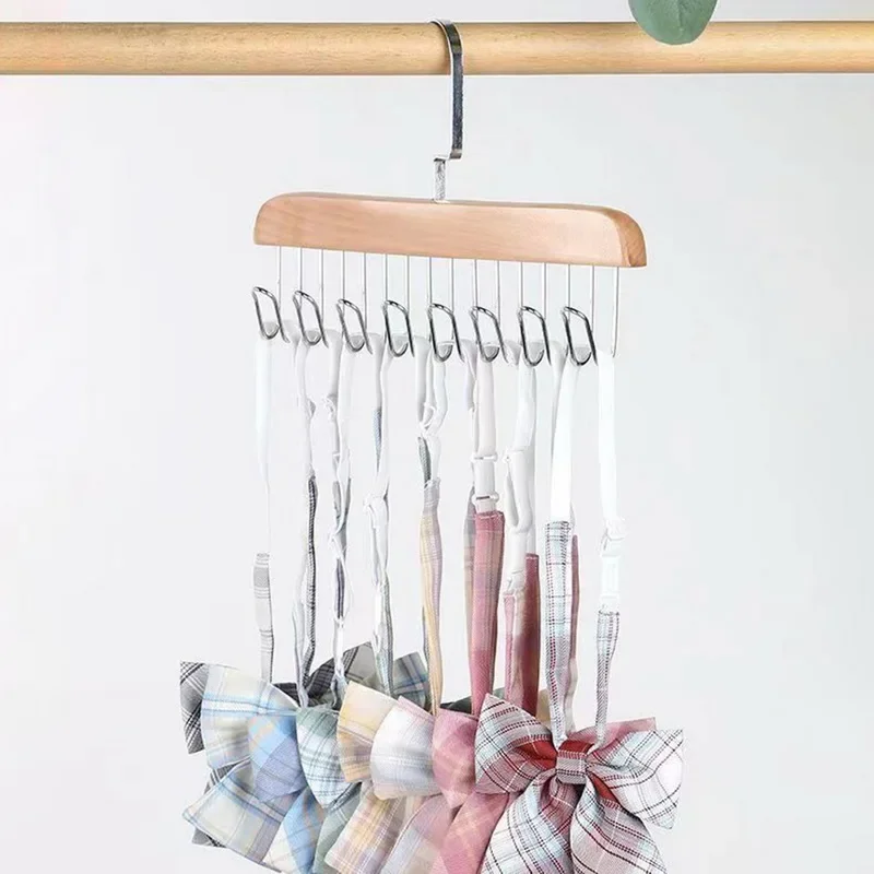 Women Storage Bra Hanger Multiple Hooks Wooden Belt Hanger Sturdy & Durable Save Wardrobe Space Closet Organizer For Scarfs