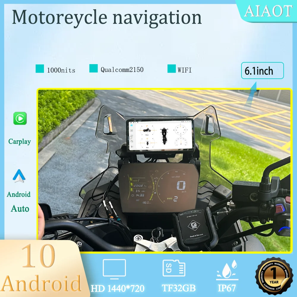 

6.1-inch Android 10 Motorcycle Navigation Carplay IP67 Waterproof Smart Screen Video Recorder Dual Lenses ADAS
