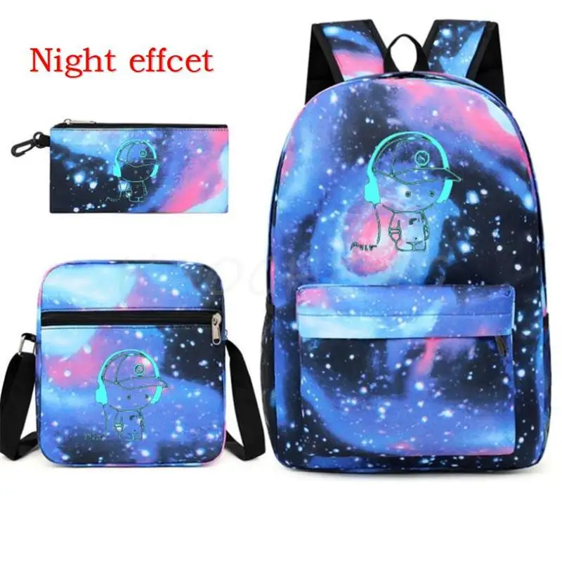 Fashion Luminous Print Backpack Students School Bags 3D Pattern Girls Boys Children\'s Schoolbag Mochilas Teenage Bookbag 3Pcs