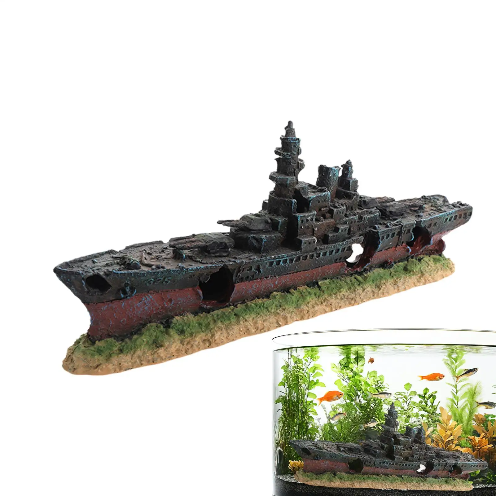 

Super warship wreckage fish tank landscape ornament sunken ship shaped aquarium decoration with hiding space creative crafts