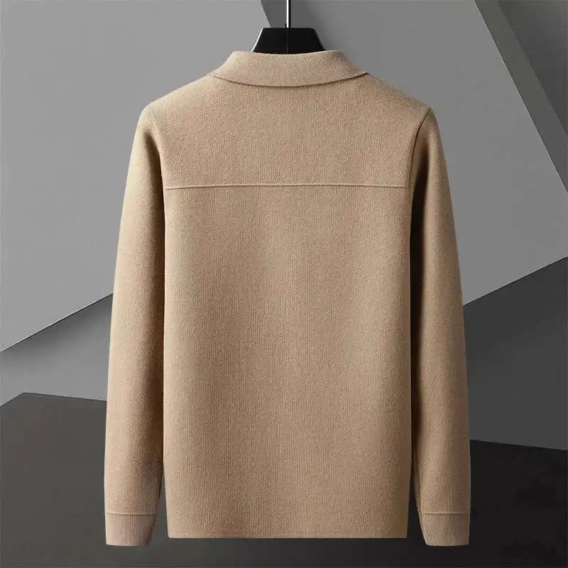 เสื้อสเวตเตอร์ถักสำหรับผู้ชายเสื้อโค้ทคาร์ดิแกนแขนยาวทรงสลิมฟิตสีตัดกัน