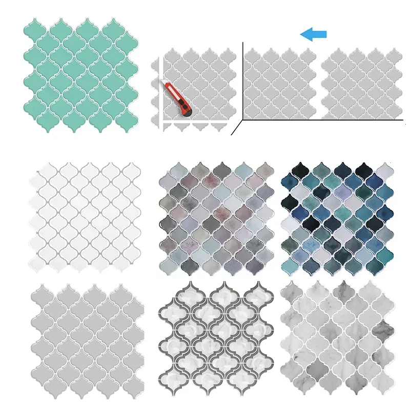 5/10PCS Self Adhesive Mosaic Vinyl Wall Tiles Stickers Wallpaper Gourd Shape 12X12Inch Brick Design for Kitchen Home Decoration