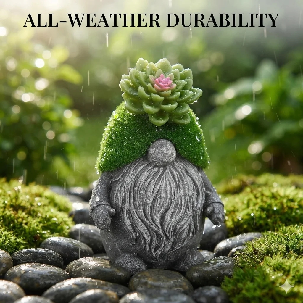 Solar LED Garden Gnome Statue, Resin Flocked Hat Succulent Planter, Outdoor Lawn Yard Decoration Figurine, Ornament Gift Home De