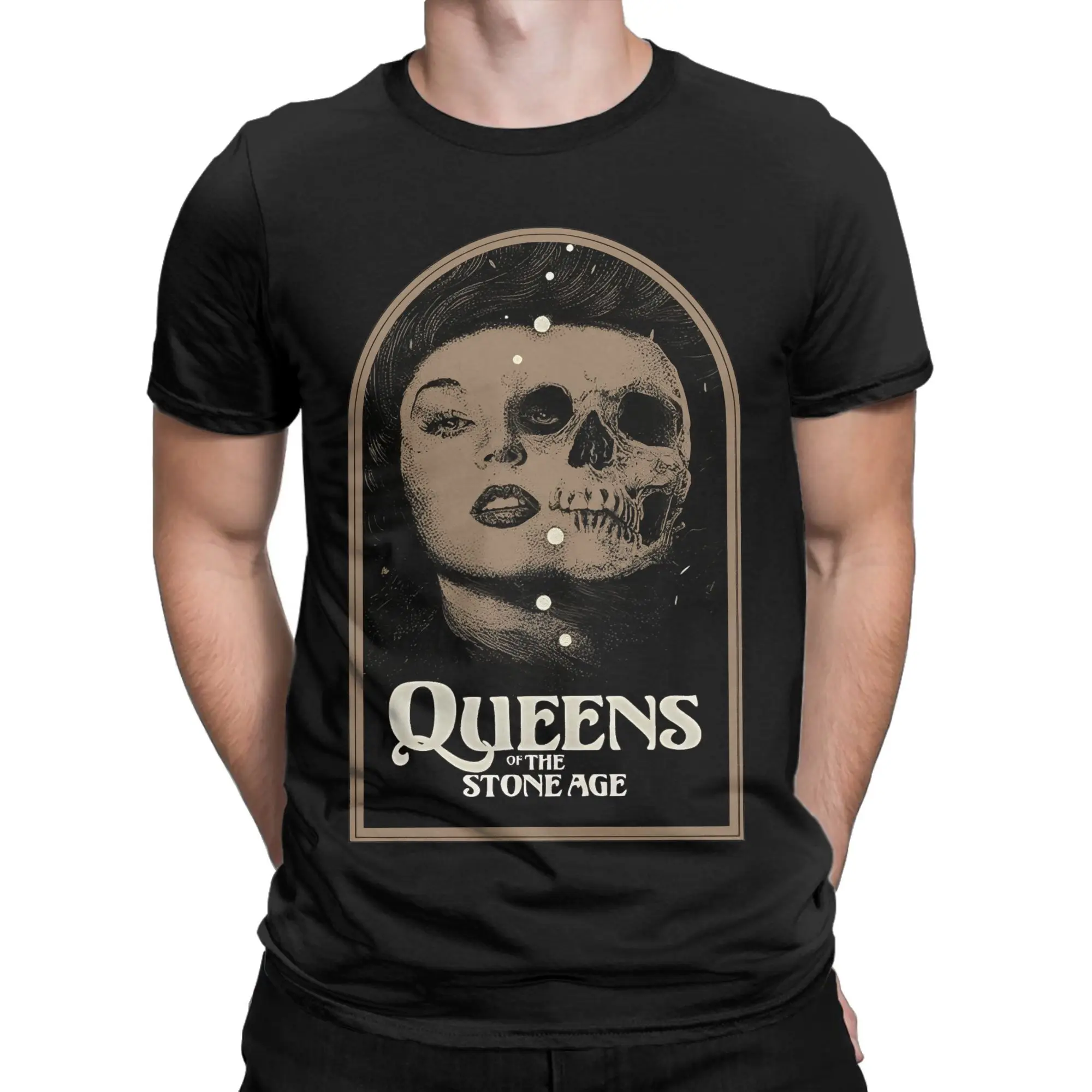 Queens Of The Stone Age T-Shirts for Men  Vintage Pure Cotton Tee Shirt Crew Neck Short Sleeve T Shirt Big Size Tops