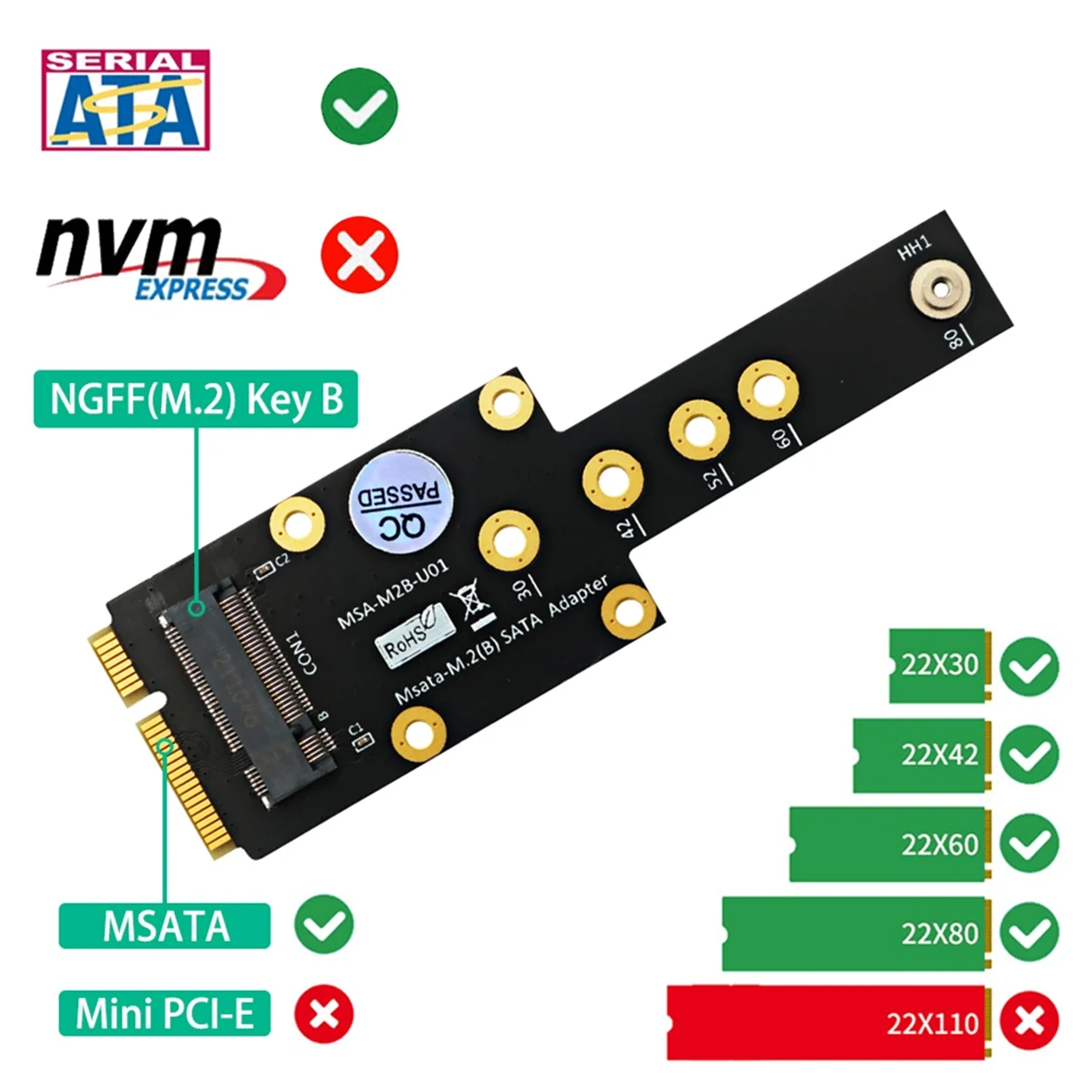 Адаптер ATP-MSATA — M.2 Key B Адаптер M.2 SSD — MSATA Адаптер MSATA — M.2 Key B SSD