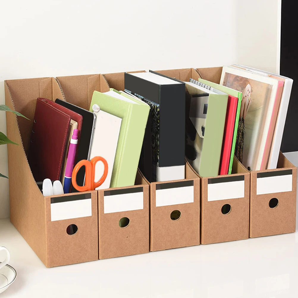 

File Storage Box Kraft Paper Files Holders Desktop Bookshelf Multi-functional Cases Folder Organizer Office Work Home Schools