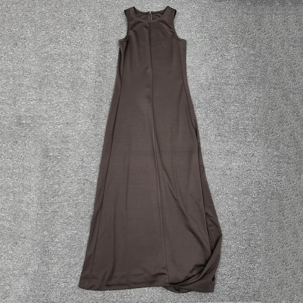 

Silk-Blend Loose Sleeveless Dress for Women Simple and Elegant Commuter Style Draped Split-Hem Maxi Dress 2026 Spring New Y2k