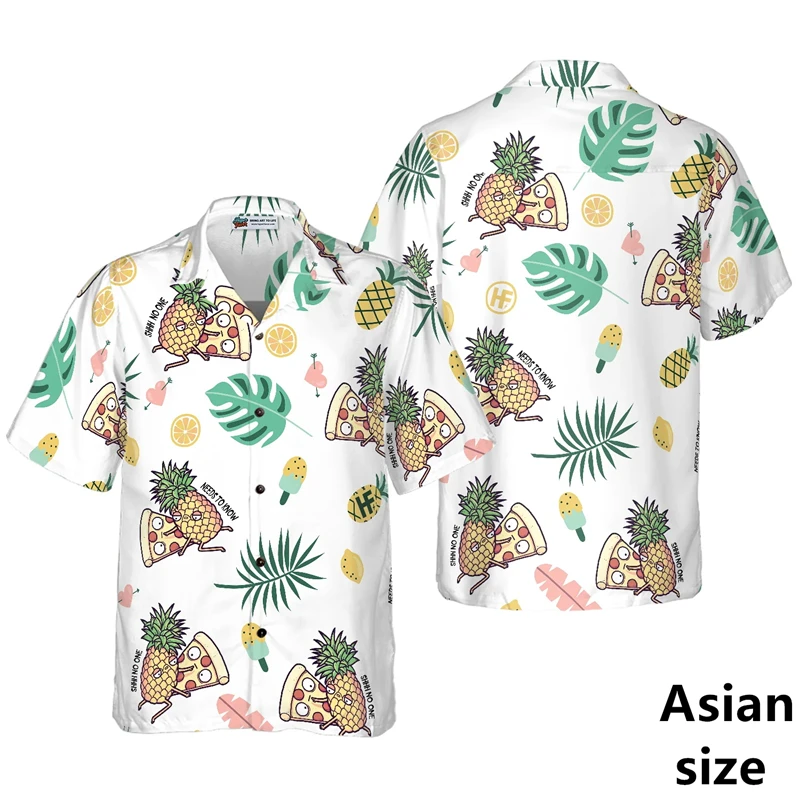 3D Print Delicious Pizza Graphic Aloha Shirts For Men Clothing Summer Short Sleeve Beach Hawaii Shirts Women Button Up Blouse