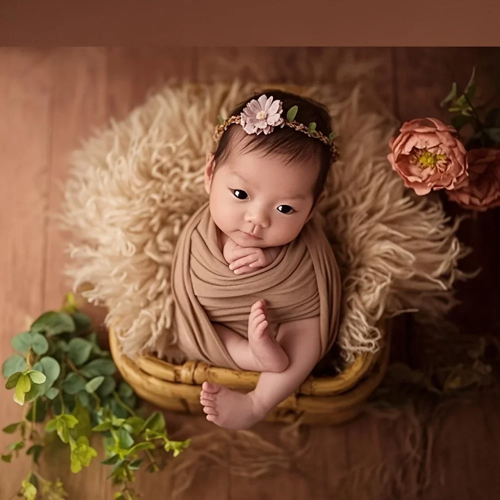 

100% Pure Wool Newborn Basket Cushion-Khaki/Deep Brown Posture Support Prop Suitable for 0-3 Months Baby Girls Boys Photo Shoots