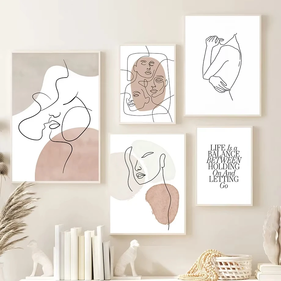 Modern Line Drawing Girl Face Body Wall Art Canvas Painting Nordic Living Room Decor Posters and Prints Abstract Wall Pictures