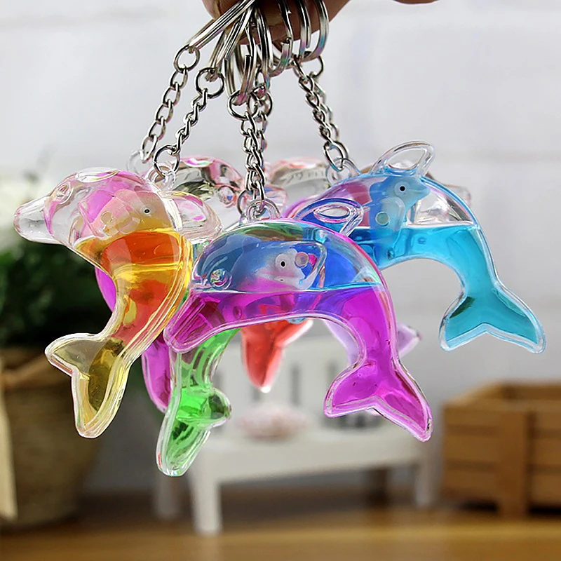 Kawaii Dolphin Keychain For Car Keys Floating Liquid Cute Whale Ocean Pendant Accessories Keychain Women Bag Charms Keyring