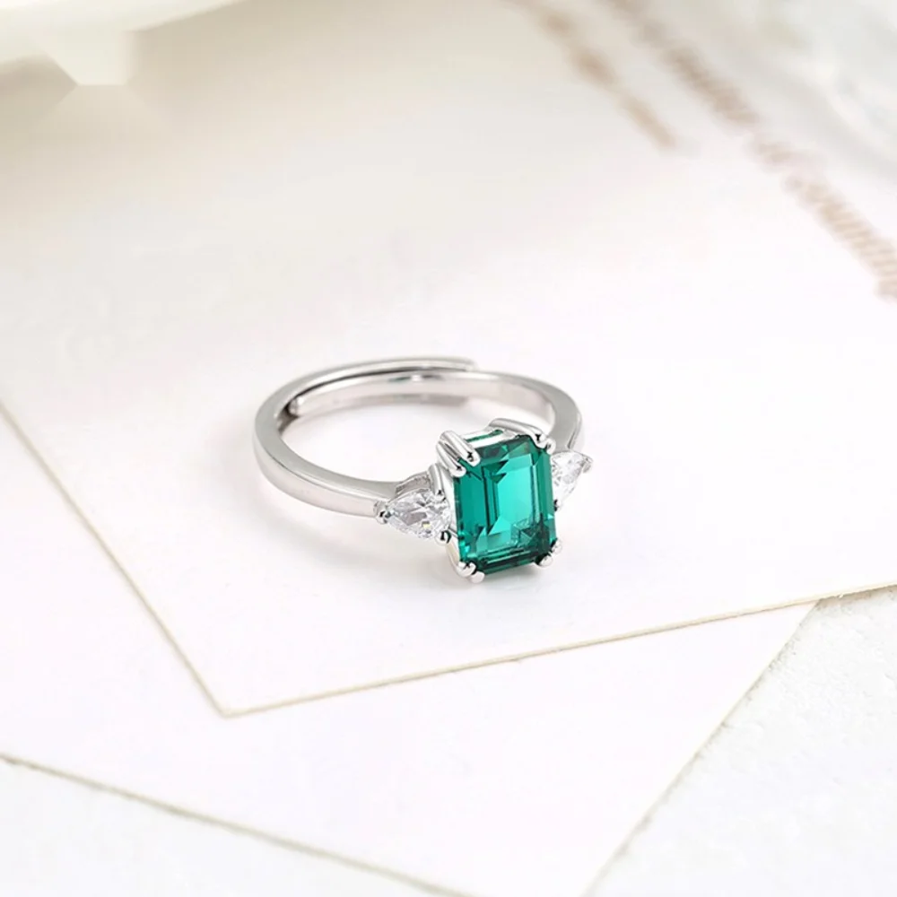 CHARMING New Design 2.0CT Created Emerald Ring 925 Sterling Silver For Women Engagement Adjustable Ring Classic Fine Jewelry