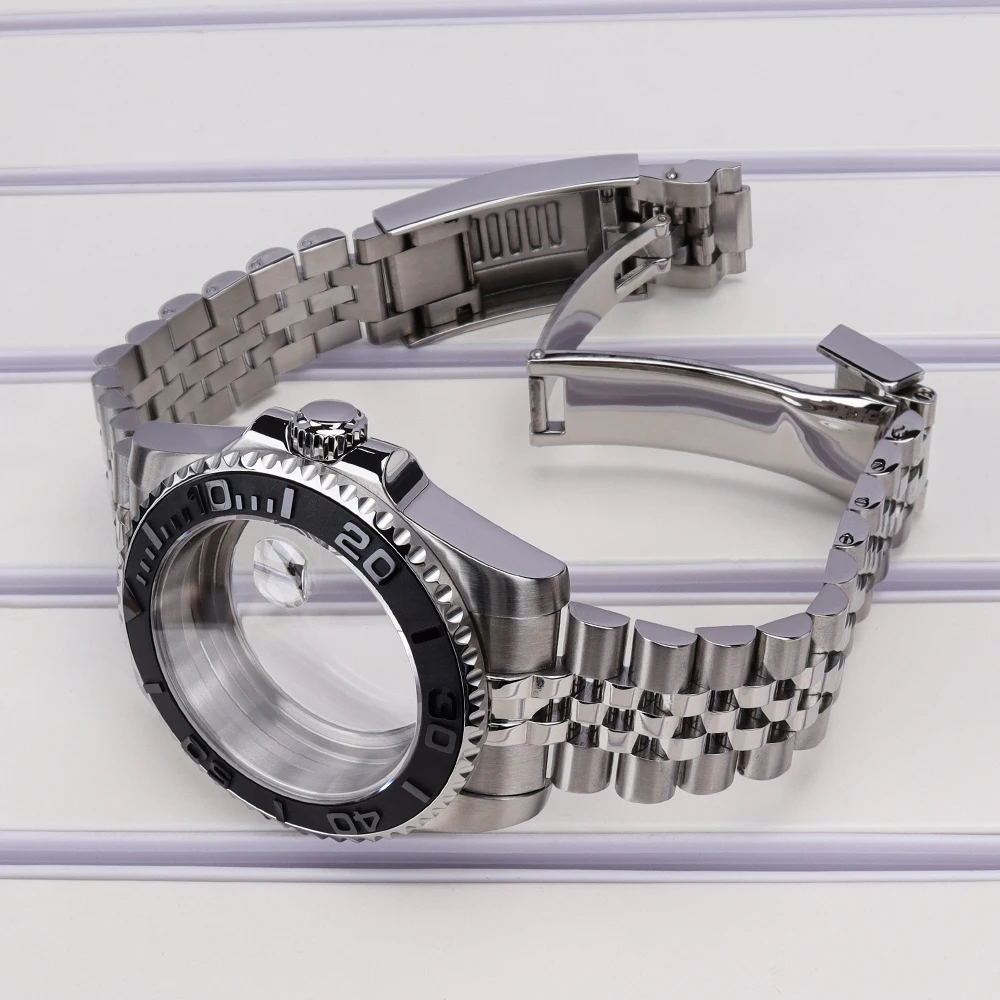 40mm Silberne Uhrengehäuse NH35 NH36 für SUB GMT NH35 NH36 NH34 NH38 ETA 2824 PT5000 Miyota 8215 Jubilee-Armband mit Glide-Lock-Verschluss – Detail 7