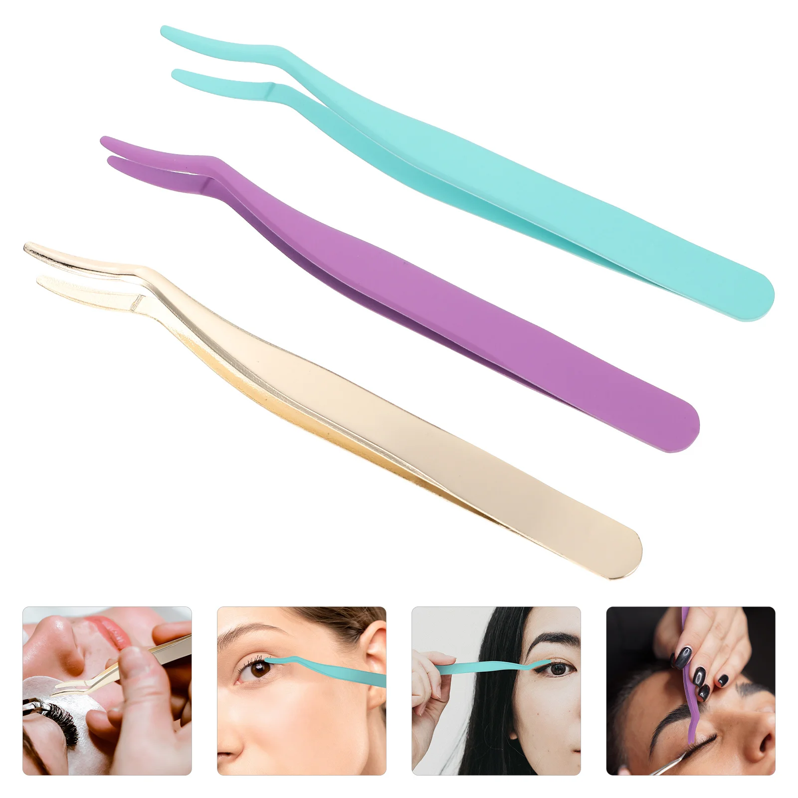Pincettes pour Extensions de cils, applicateur de faux cils en acier inoxydable, outil professionnel de Salon de beauté, 3 pièces