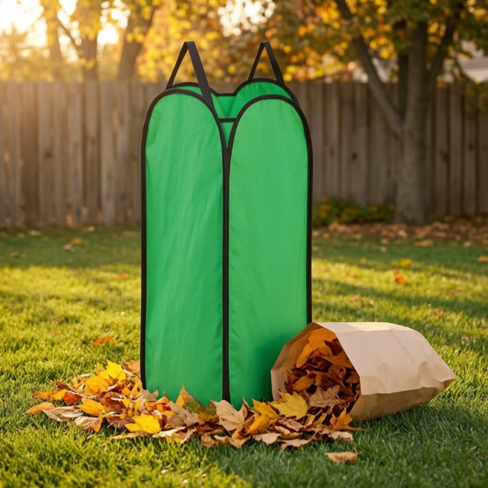 Bag Holder with Funnel Collapsible Standing Leaf Holder Leaf Funnel Reusable Debris Carrier Space-Saving for Gardeners