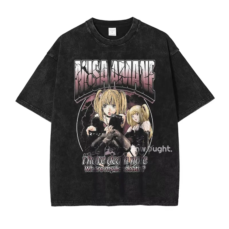 Death Note Graphic T Shirts Vintage Washed Men Women Short Sleeve T shirt Oversized Unisex Trendy Cotton high quality Couples