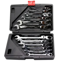 Flex-Head Ratcheting Combination Wrench Set SAE 1/4''-13/16'' Premium 72-Teeth Gear Chrome Organizer Motorcycle Repair Tool