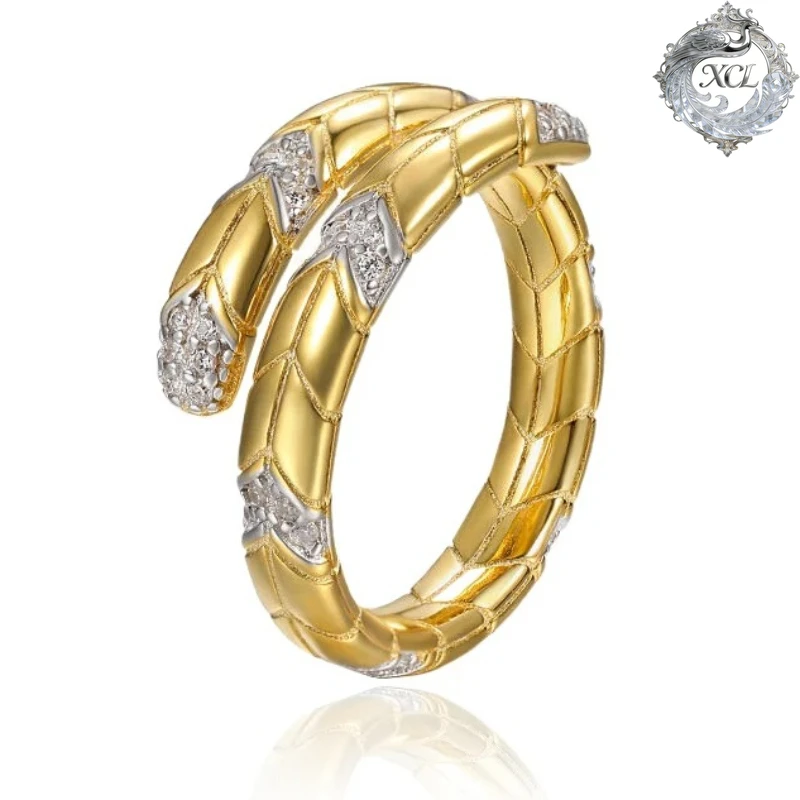 

XCL S925 Sterling Silver Snake Arrow Zirconia Ring Open Retro Punk Gold Adjustable Index Mid Finger Fashion Fine Jewelry