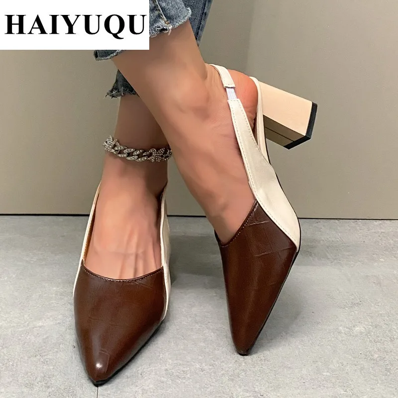 High Heels Sandals Pointed Toe Women Luxury Chunky Shoes Sexy Slingback 2025 Trend Summer Fashion New Slippers Dress Party Pumps