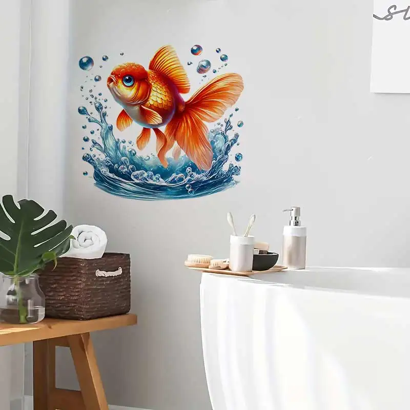 Goldfish Ocean Art Wall Sticker Bathroom Toilet Decor Living Room Cabinet Refrigerator Home Decoration Decals Stickers S669