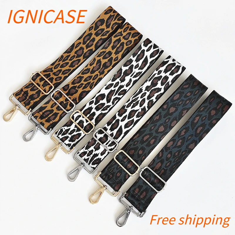 IGNICASE Leopard Print Wide Shoulder Strap Adjustable 5cm Thickened Canvas Crossbody Replacement Shoulder Strap To Reduce Burden
