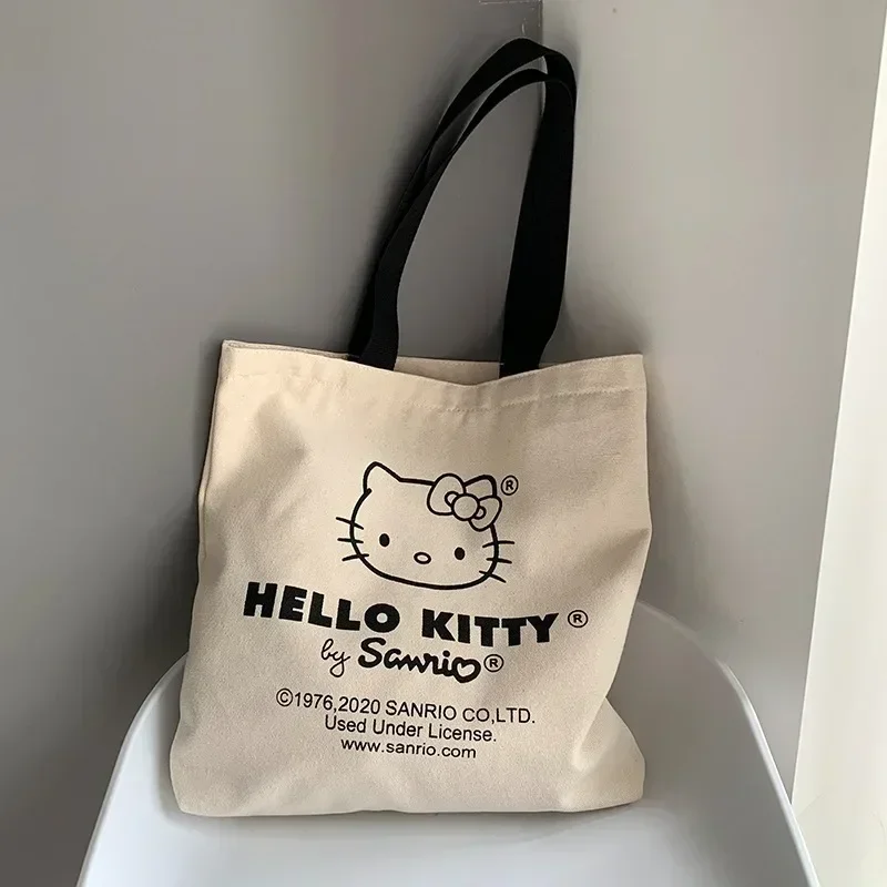 MINISO Disney Women Cute Hello Kitty Canvas Tote Bag Femme Shopping Shoulder Bags Travel Tote Luxury Designer Handbags Handiness