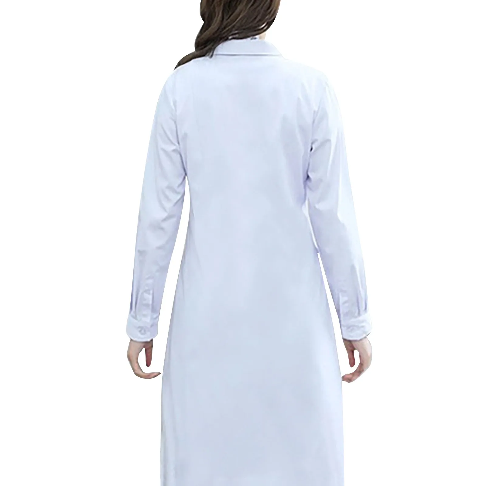 Women Men Unisex Long Sleeve White Lab Coat Notched Lapel Collar Button Down Medical Nurse Doctor Uniform Tunic Blouse