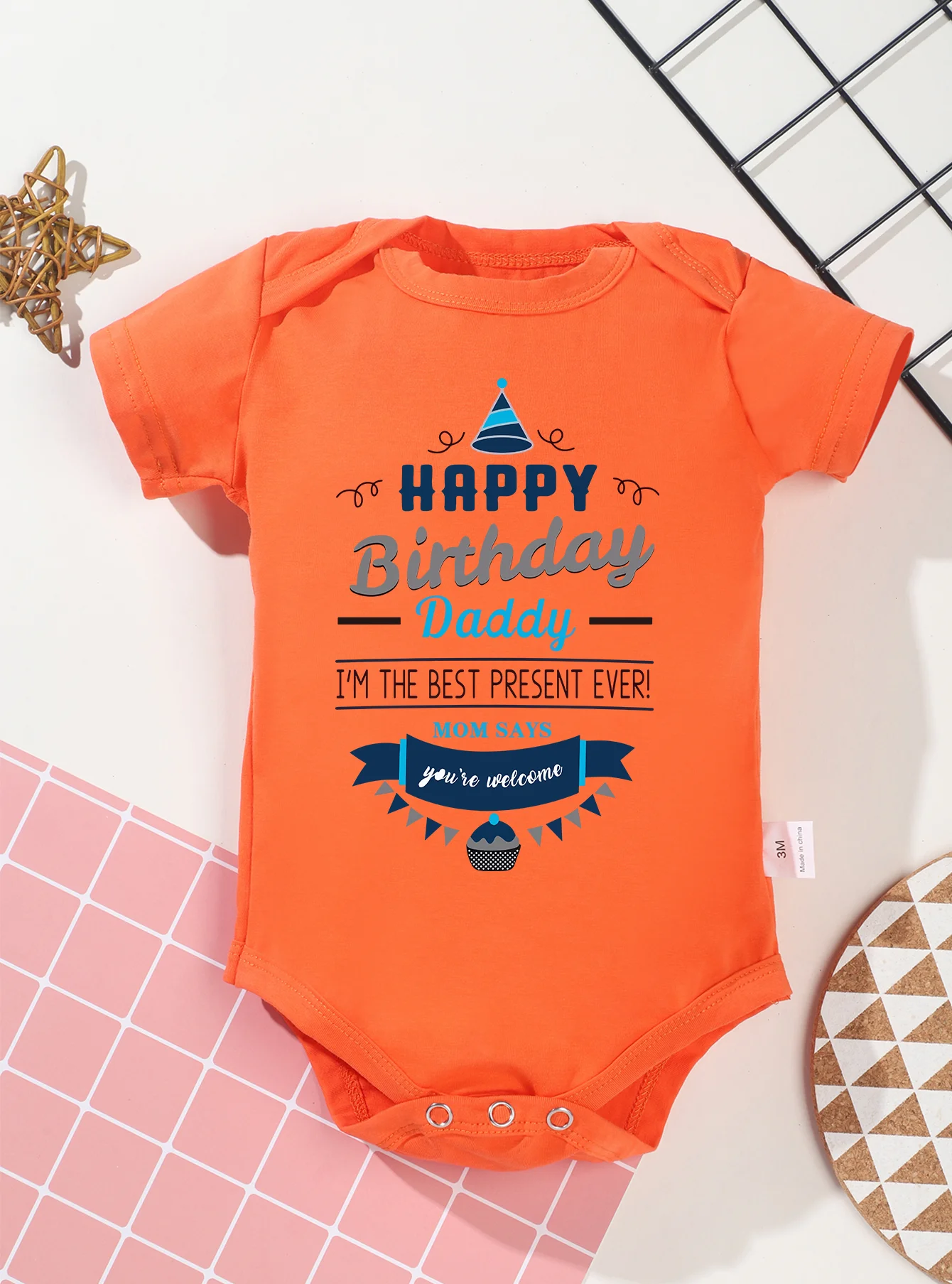 Toddler Happy Birthday Daddy Printing Trendy Baby Girl Boy Short Sleeve Clothes Rompers Infant Jumpsuit Bodysuit Newborn