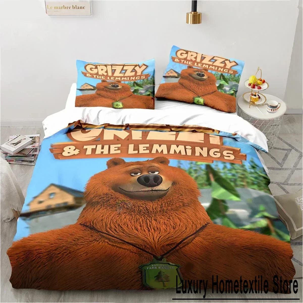 Cartoon Grizzy N Lemmings Bedding Set Duvet Cover Bed Set Quilt Cover Pillowcase Comforter king Queen Size Boys Adult